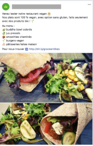 publicité Facebook restaurant vegan